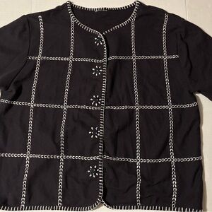 Black Talbot Cardigan with White Stitching